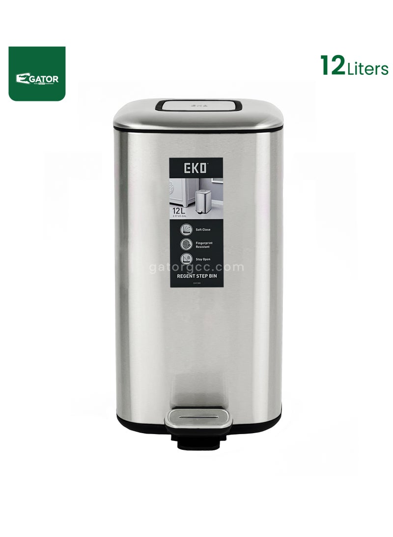 EKO EKO Stainless Steel Square Matt finish soft close Bin 12L Silver - Image 2