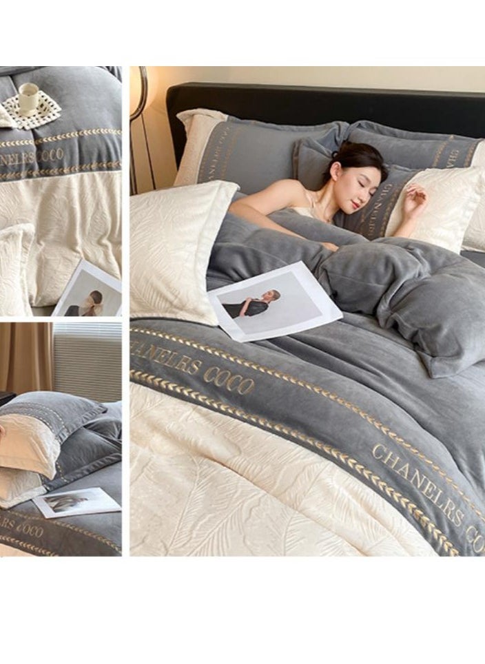 Generic Bed Sheet Style — Carved Velvet Cloth Embroidered Wide Edge Milk Velvet Four Piece Bedding Set  - Image 2