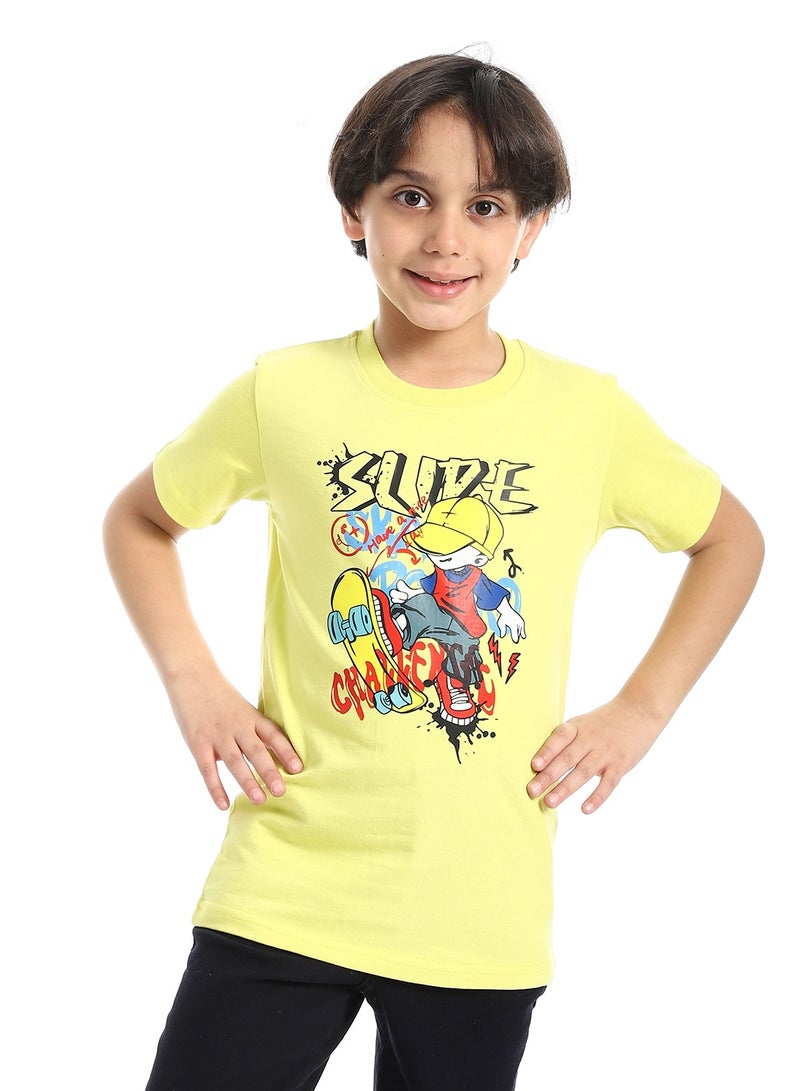 Andora Round Neck Printed Short Sleeve Boy T-shirt_Lemon - Image 1