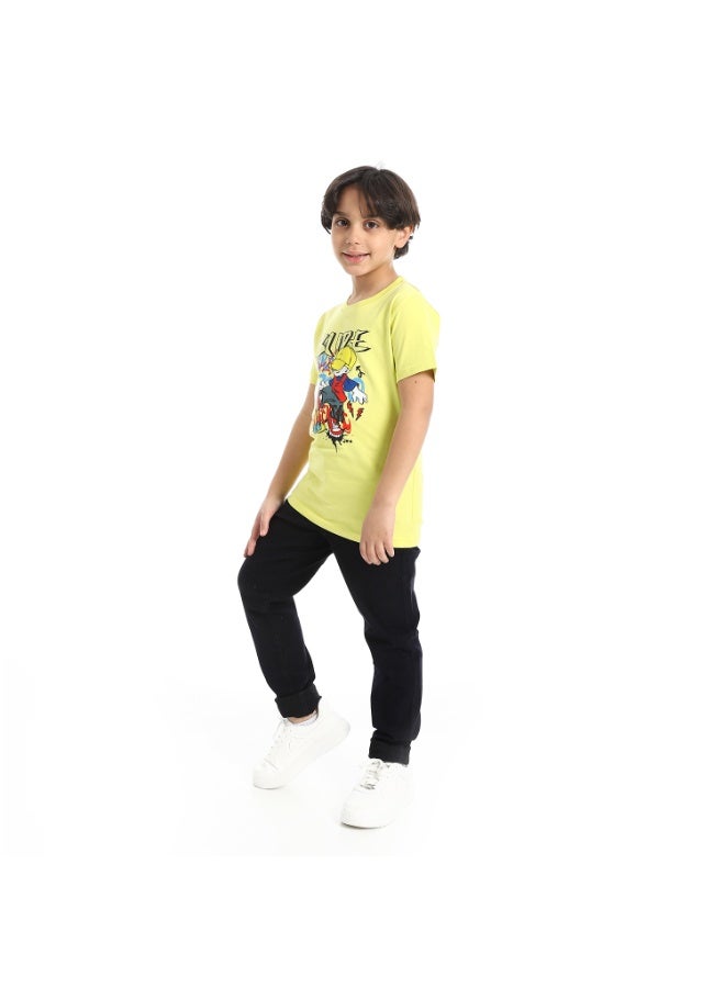Andora Round Neck Printed Short Sleeve Boy T-shirt_Lemon - Image 3