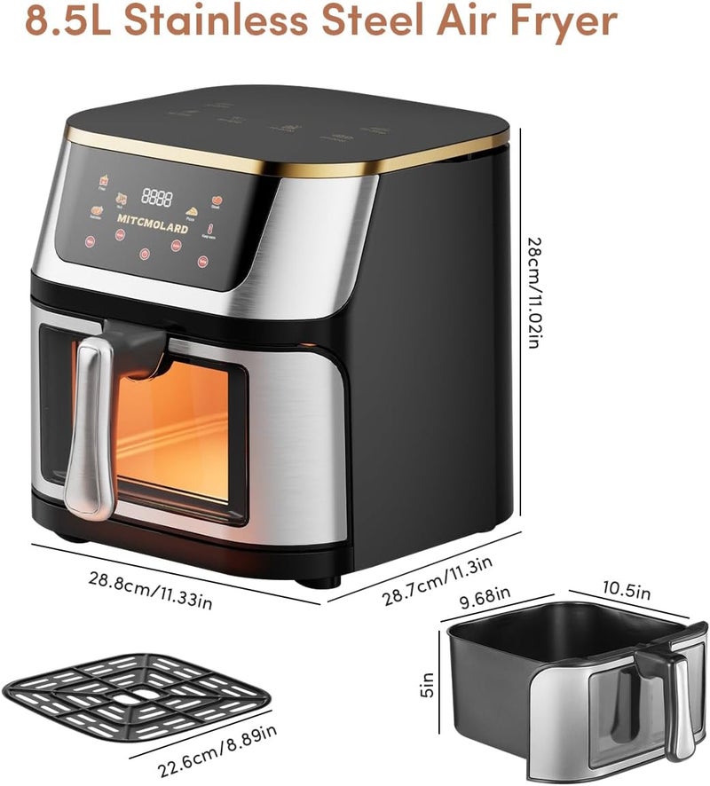 MITCMOLARD Air Fryer - Airfryer - Air Fryer Stainless Steel, Digital Air Fryers 8.5 L, Up to 200°C, 1400w Rapid Fryers with Window, 6 Preset Programs, Hot Air Circulation, قلاية هوائية - Image 1