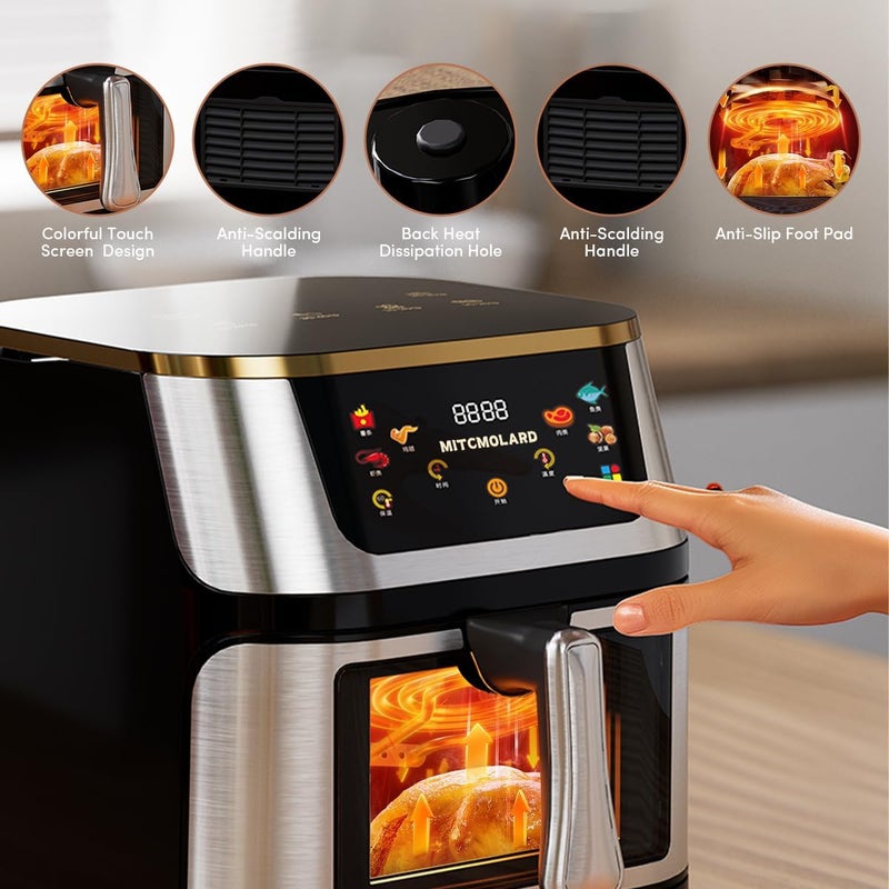 MITCMOLARD Air Fryer - Airfryer - Air Fryer Stainless Steel, Digital Air Fryers 8.5 L, Up to 200°C, 1400w Rapid Fryers with Window, 6 Preset Programs, Hot Air Circulation, قلاية هوائية - Image 5