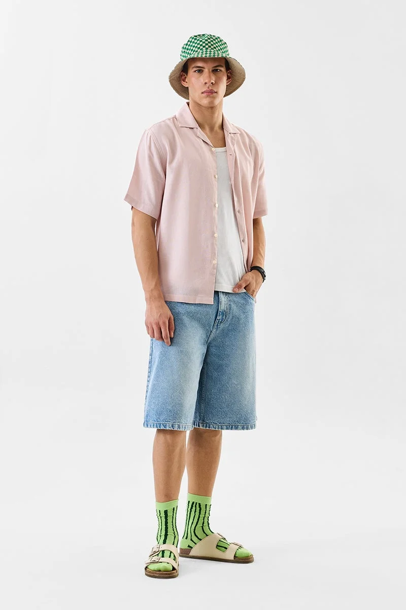 سنيتش Pastel Pink Solid Half Sleeve Boxy Shirt