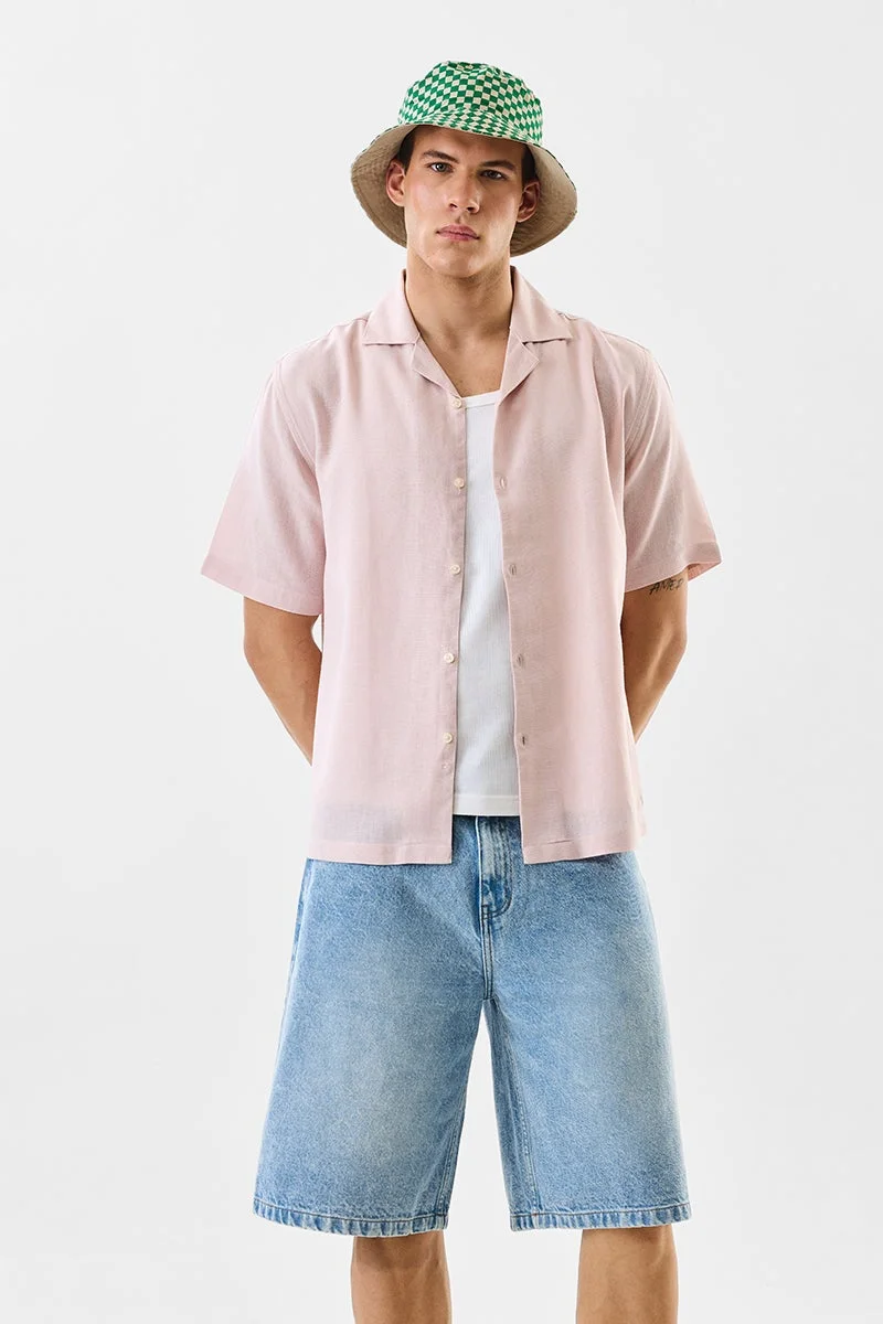 سنيتش Pastel Pink Solid Half Sleeve Boxy Shirt