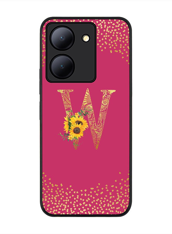 Stylizedd Rugged Black Edge case for Vivo Y36 / Vivo Y36 5G, Slim fit Soft Case Custom Monogram Initial Letter Mandala Floral Pattern Alphabet-W (Dark Pink Rose) - Image 1