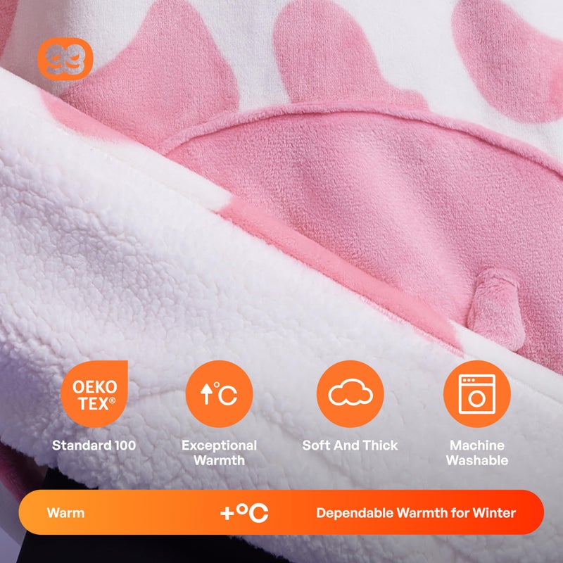 Giggling Getup Wearable Blanket Hoodie for Women and Men Sherpa Fleece Hooded Blanket Sweatshirt Warm Cozy Sherpa Wearable Throw Oversized Hoodie with Giant Pocket & Sleeves for Adult Strawberry Cow - Image 3