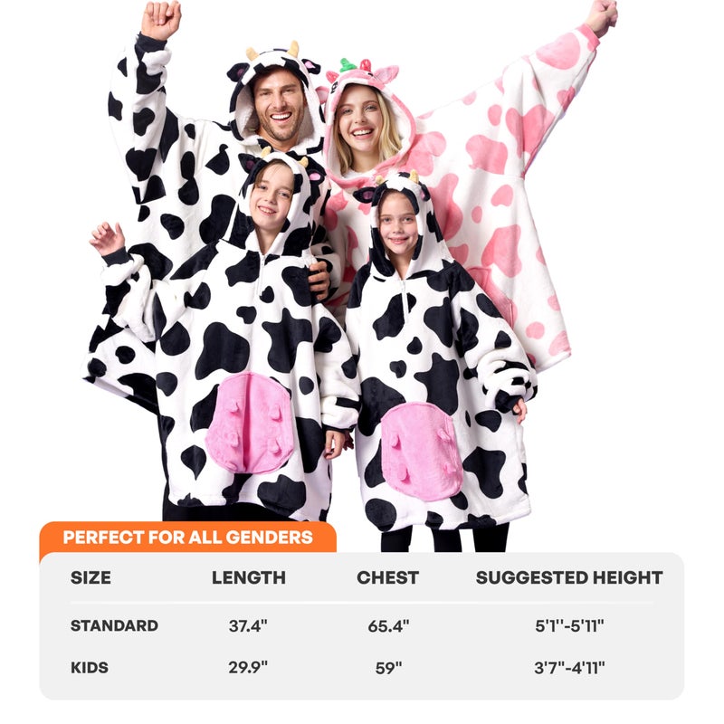 Giggling Getup Wearable Blanket Hoodie for Women and Men Sherpa Fleece Hooded Blanket Sweatshirt Warm Cozy Sherpa Wearable Throw Oversized Hoodie with Giant Pocket & Sleeves for Adult Strawberry Cow - Image 4