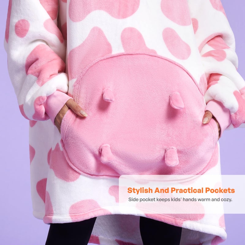 Giggling Getup Wearable Blanket Hoodie for Women and Men Sherpa Fleece Hooded Blanket Sweatshirt Warm Cozy Sherpa Wearable Throw Oversized Hoodie with Giant Pocket & Sleeves for Adult Strawberry Cow - Image 5