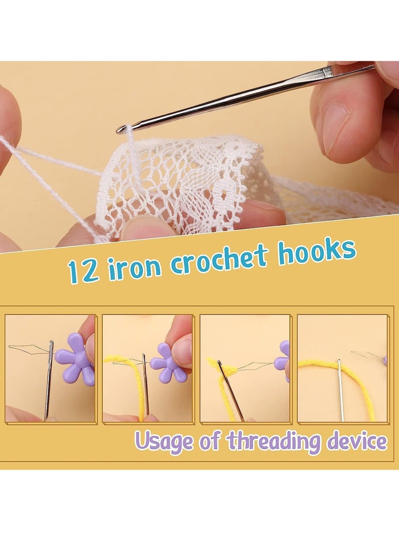 SOLARAE Crochet Hooks Set 110 Pcs Crochet Kit Crochet Hooks Kit with Storage Case Ergonomic Knitting Needles Blunt Needles Stitch Marker DIY Hand Knitting Craft Art Tools for Beginners - Image 4