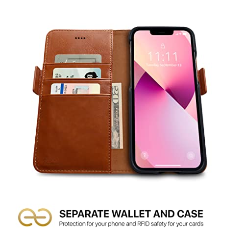 Dreem Fibonacci Wallet Case for iPhone 13 2in1 Detachable Vegan Leather Cover with Builtin KickStand RFID Blocking Card Holder MagSafe Compatible Caramel - Image 3