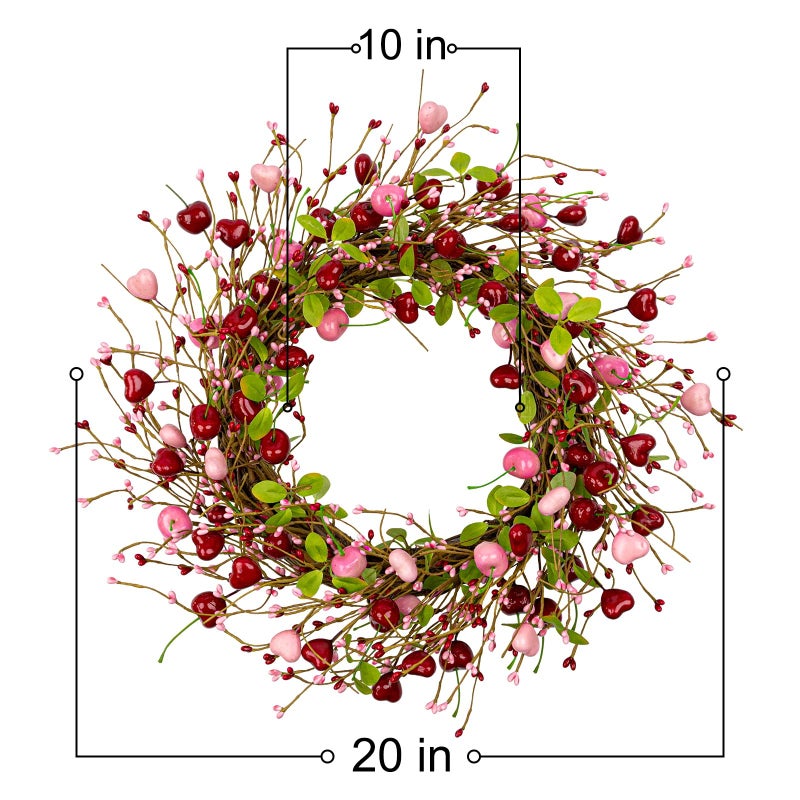 Yawwind 20 Inches Farmhouse Valentine's Day Wreath Romantic Valentines Wreaths for Front Door Rustic Valentines Door Wreath with Red Pink Heart Berry Cherry for Window Wall Wedding Porch Indoor - Image 5