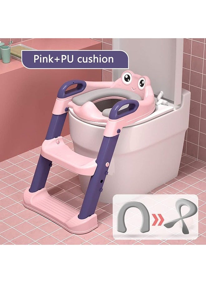 Arabest Toddler Toilet Seat with Adjustable Step Stool Ladder,Potty Training Toilet Teat,2 in 1 Foldable Kids Toilet Training Seat,Splash Guard and Anti-Slip Handles for Boys Girls  - Image 2