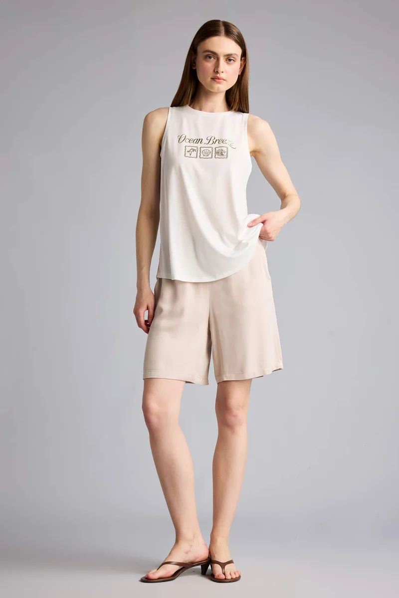 DeFacto Relax Fit Slogan Crew Neck Tank Top