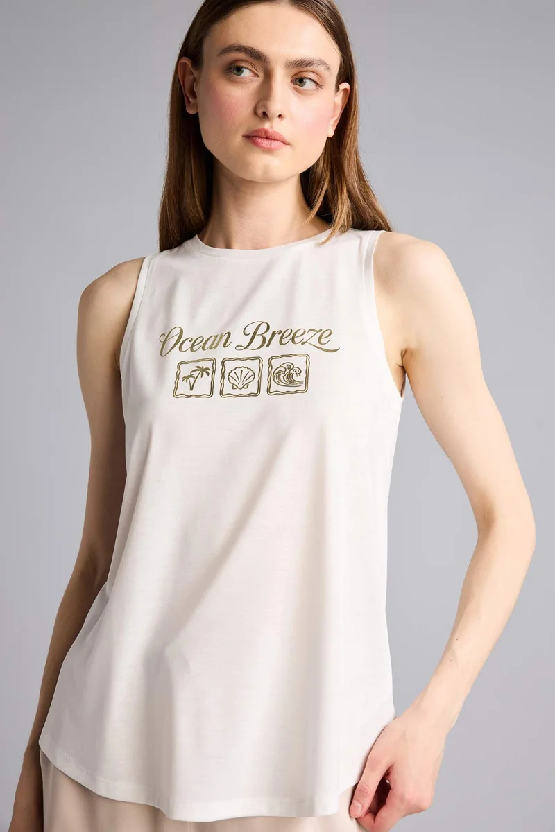 DeFacto Relax Fit Slogan Crew Neck Tank Top