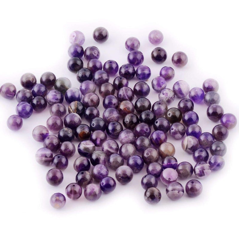 Cmidy Natural Stone Beads 100pcs Round Genuine Real Stone Beading Loose Gemstones Hole Size 1mm DIY Smooth Bead for Bracelet Necklace Earrings Jewelry Making (Amethyst Purple, 6mm) - Image 2