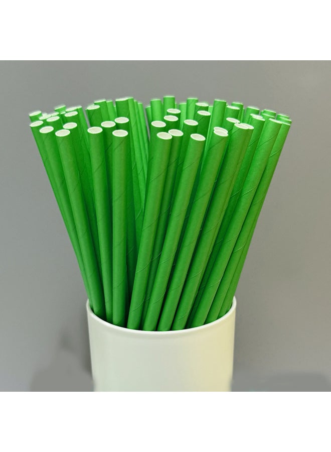 A Large Number Of Spot Disposable Paper Straw Degradable Paper Straw Green Series Straw Fresh Stripe Green-Color:Pure Dark Green  - Image 1