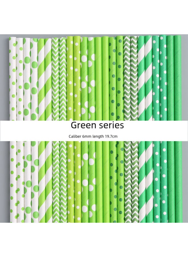 A Large Number Of Spot Disposable Paper Straw Degradable Paper Straw Green Series Straw Fresh Stripe Green-Color:Pure Dark Green  - Image 2
