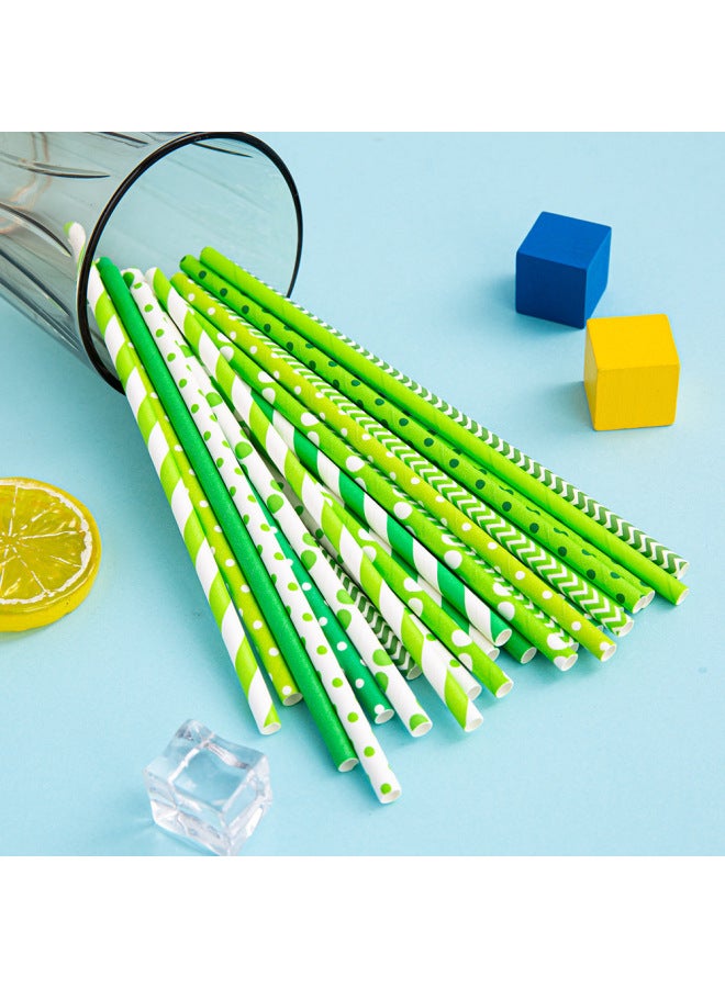 A Large Number Of Spot Disposable Paper Straw Degradable Paper Straw Green Series Straw Fresh Stripe Green-Color:Pure Dark Green  - Image 4