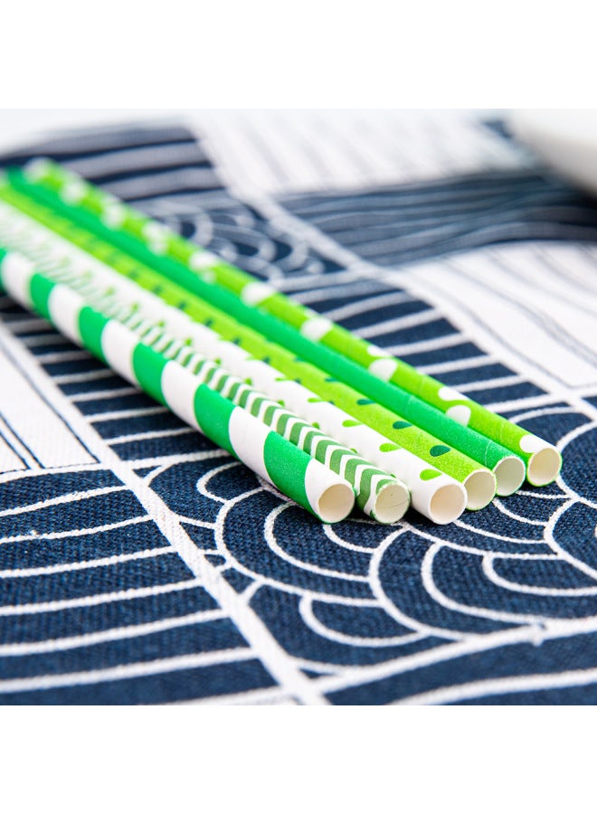 A Large Number Of Spot Disposable Paper Straw Degradable Paper Straw Green Series Straw Fresh Stripe Green-Color:Pure Dark Green  - Image 5