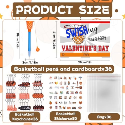Gosodeny 36 Pack Basketball Party Favor Set with Mini Hoop Pens Keychains Stickers Exchange Cards and Gift Bags Bulk Gifts Sports Birthday Goodie Bag Fillers for Adult - Image 5