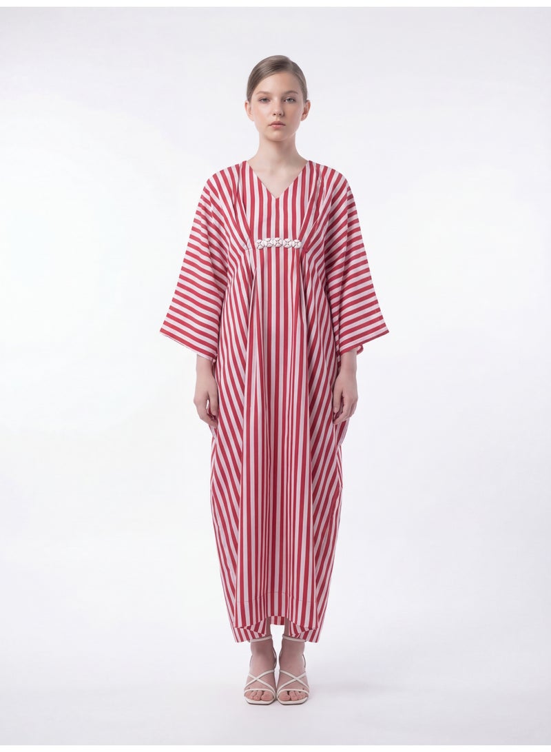 LUSHA Elegant White & Red Striped Kaftan Dress for Girls – Maxi & Comfortable Wear (6–16 Years) - Image 2