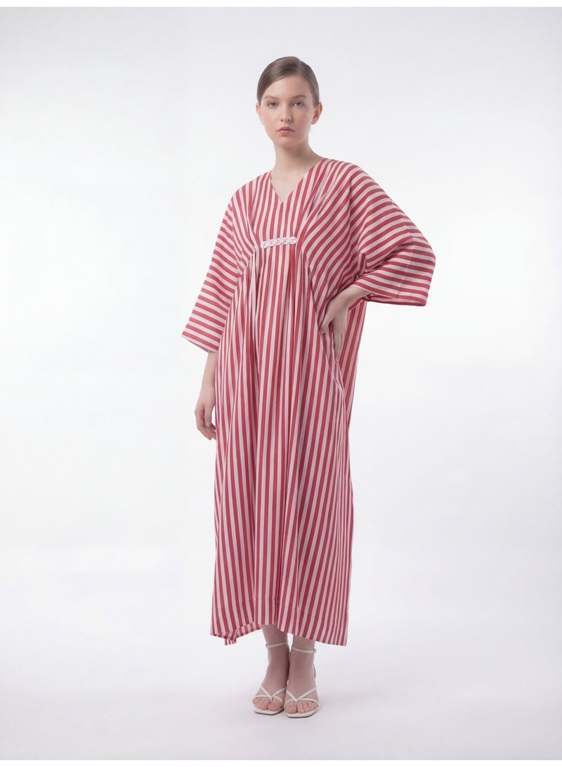 LUSHA Elegant White & Red Striped Kaftan Dress for Girls – Maxi & Comfortable Wear (6–16 Years) - Image 4