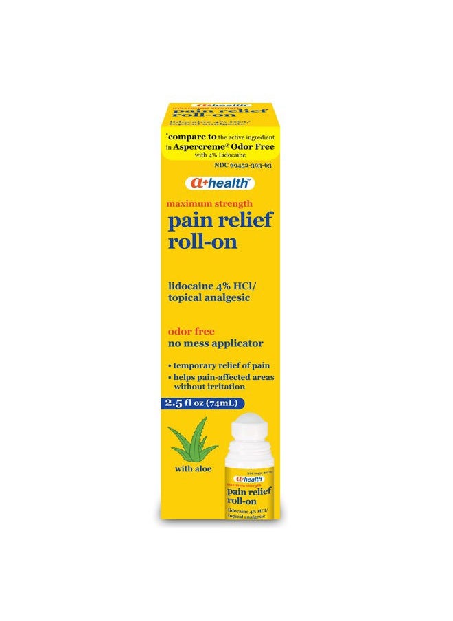 a+health Pain Relief Roll-On Liquid, Lidocaine 4%, Odor Free, Maximum Strength Pain + Itch Relief with Aloe, Made in USA, 2.5 fl Ounces  - Image 2