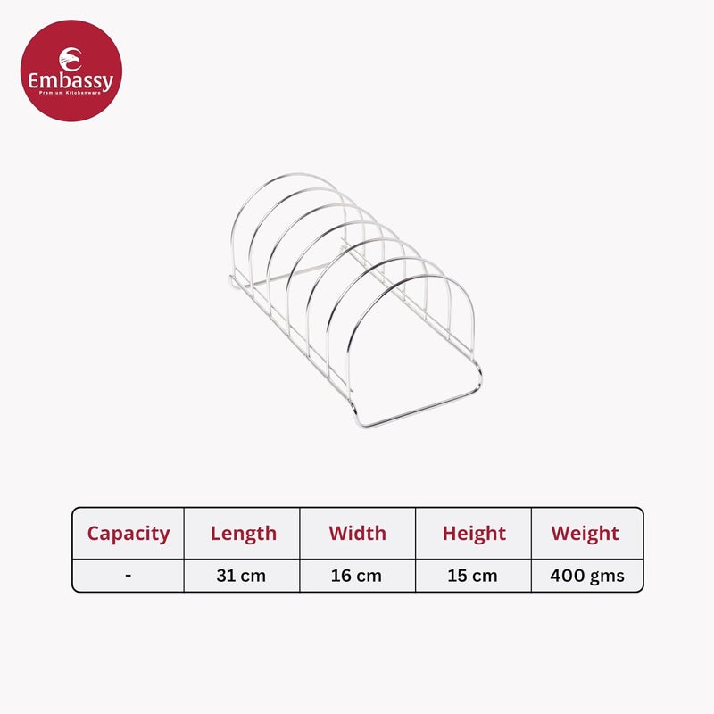 EMBASSY Stainless Steel Round 6 Section Plate Rack/Stand for Kitchen | Size - 32 cms | Thali/Utensil Rack, Plate/Dish Stand, Lid Holder - Image 2