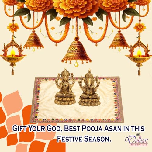 Dulhan Divine Mandir Cloth Pack of 2 Large 15x30 Inch Off White Velvet Aasan for Puja Table Chowki God Idol Sitting Baithak Mat - Image 2