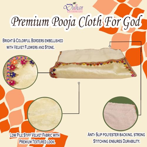 Dulhan Divine Mandir Cloth Pack of 2 Large 15x30 Inch Off White Velvet Aasan for Puja Table Chowki God Idol Sitting Baithak Mat - Image 4