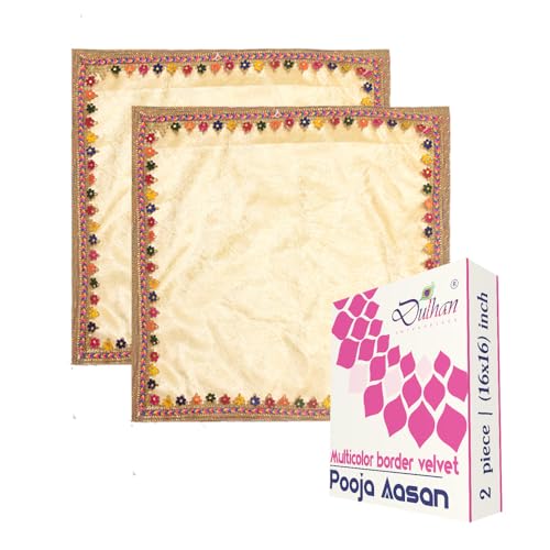 Dulhan Divine Mandir Cloth Pack of 2 Large 15x30 Inch Off White Velvet Aasan for Puja Table Chowki God Idol Sitting Baithak Mat - Image 1