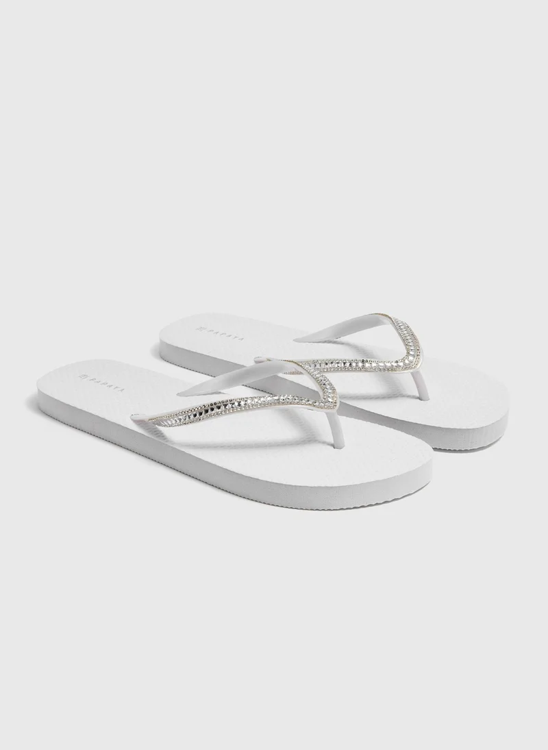 Matalan White Diamante Flip Flops