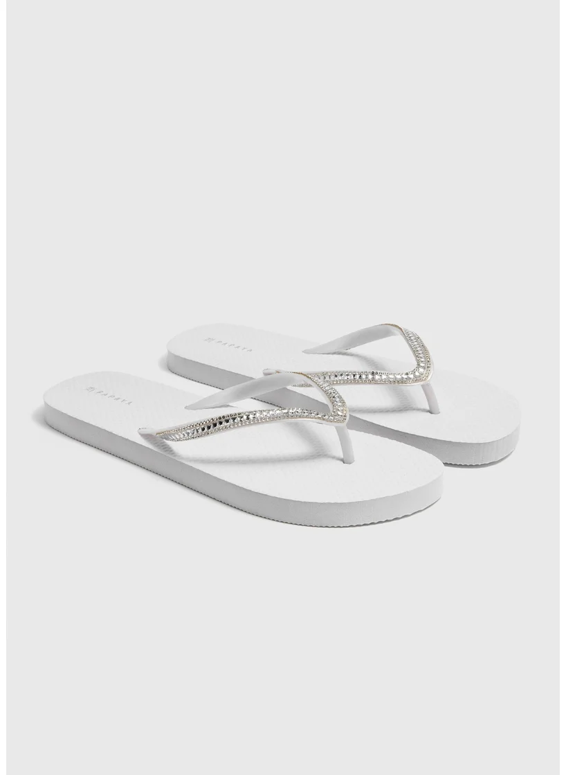 Matalan White Diamante Flip Flops
