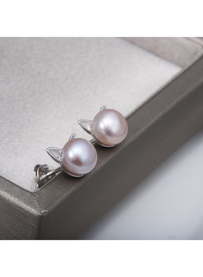 S.Leaf Cat Earrings Pearl Earrings Sterling Silver Earrings For Women Cat Memorial Gifts Cat Gifts For Cat Lovers - Image 2