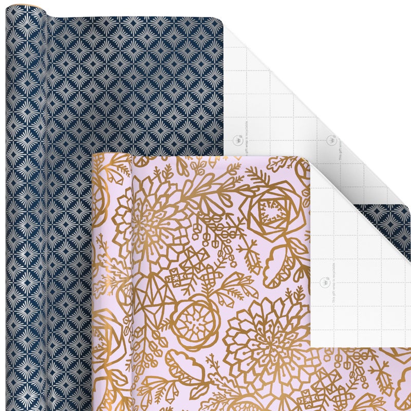 Hallmark Wrapping Paper with Cutlines on Reverse (6 Rolls: 180 Sq. Ft. Total) White and Silver Stripes, Mint Green, Gold Hearts and Flowers for Valentine's Day, Weddings, Bridal Showers, Birthdays - Image 5