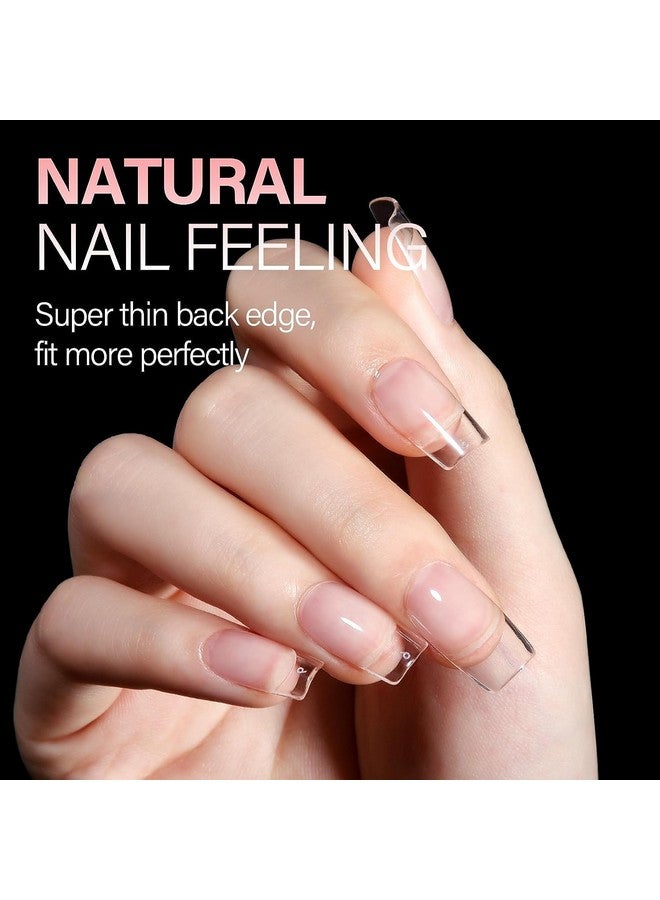 Fameza 100 Pcs Short Square Nail Tips Soft Gel Full Cover Clear Gelly Nail Tips Half Matte Acrylic Nail Tips Pre-Filed Fake Press On Nail Tips For Extension (Clear) - Image 3