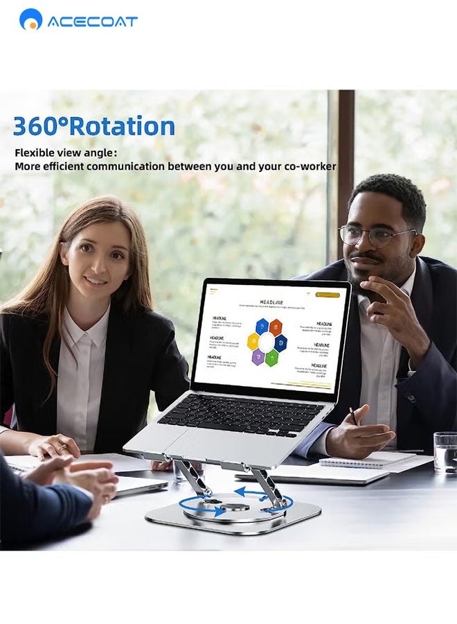 ACECOAT Adjustable Laptop Stand for Desk Ergonomic Riser with 360° Rotating Base Foldable Notebook Computer Holder Compatible MacBook Air Pro Dell XPS More 10-17" Laptops - Image 3
