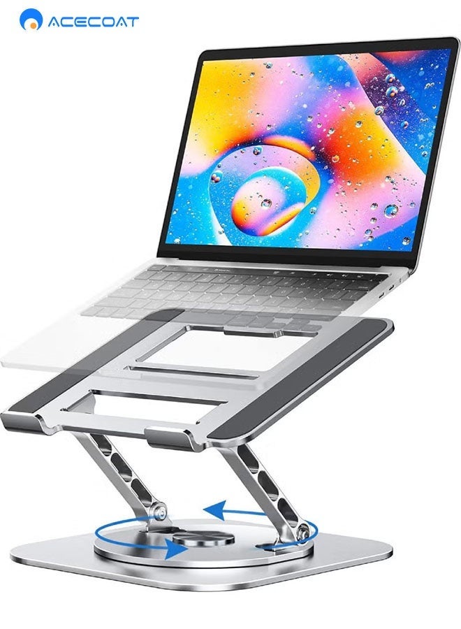 ACECOAT Adjustable Laptop Stand for Desk Ergonomic Riser with 360° Rotating Base Foldable Notebook Computer Holder Compatible MacBook Air Pro Dell XPS More 10-17" Laptops - Image 1