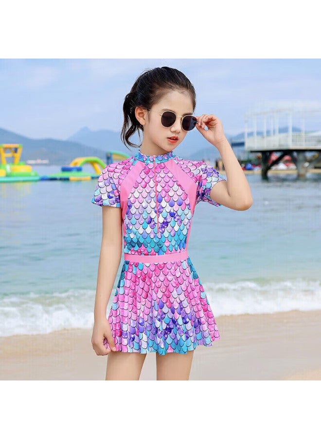 Skin-friendly Yifu Sun Protection Children's Mermaid Swimsuit, Girls' Stylish Princess Swimwear, Korean One-piece Princess Dress-style Hot Spring Swimsuit - Image 1