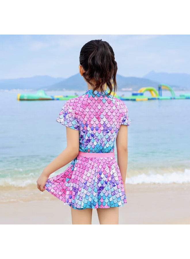 Skin-friendly Yifu Sun Protection Children's Mermaid Swimsuit, Girls' Stylish Princess Swimwear, Korean One-piece Princess Dress-style Hot Spring Swimsuit - Image 3