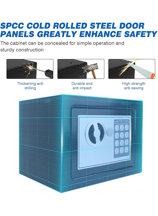 erorex Safe Box For Home Security Electronic Money Box With Digital Keypad And Keys Small Safe Lock Box Steel Construction 4.6L Cash Box Money Jewelry Document Safe 23 X 17 X 17 Cm Black - Image 4