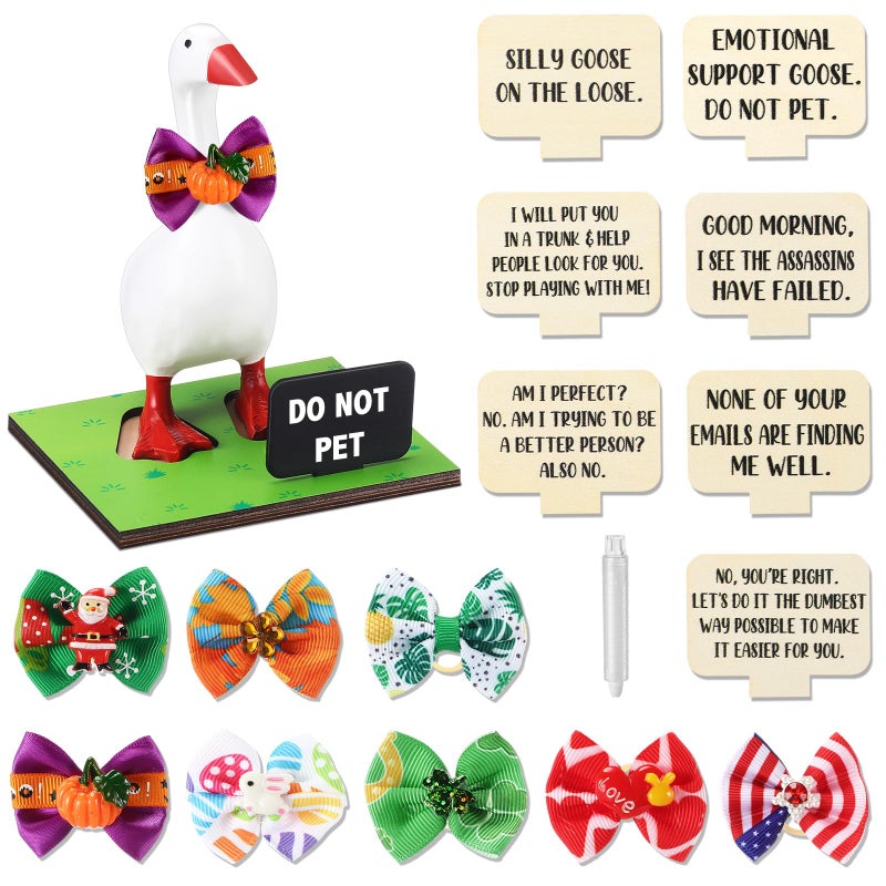Relaxweex Magnetic Goose Key Holder Cute Resin Goose Statue with Mini Bow Tie Writable Interchangeable Signs Chalk for New Apartment Housewarming Gifts Office Table Desk Home Decor(Classic) - Image 1