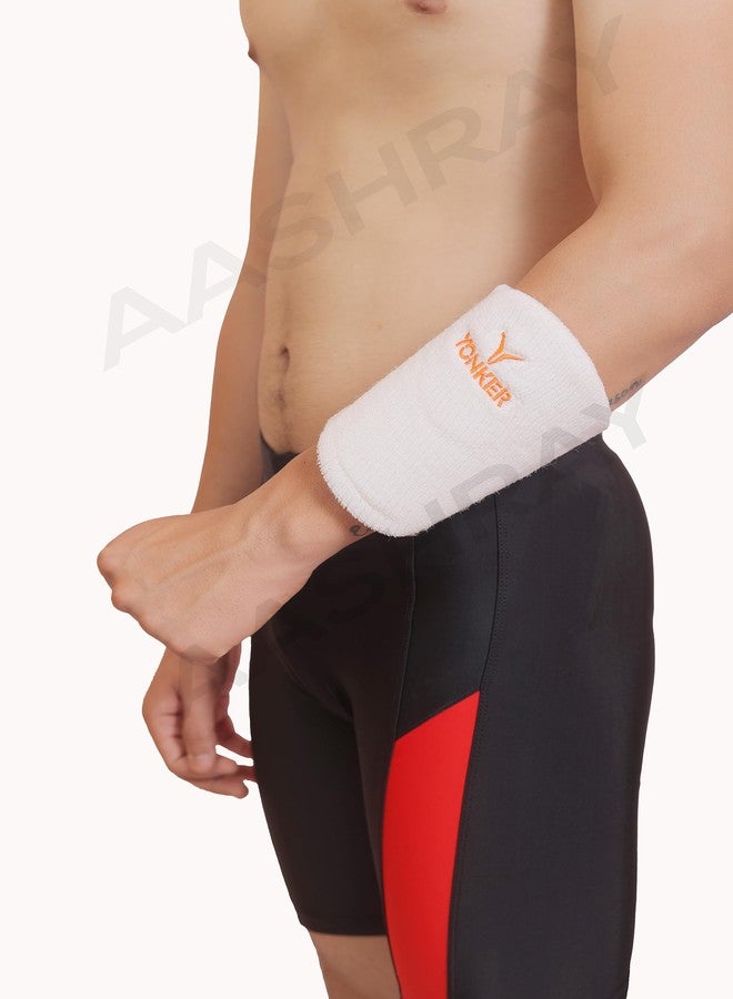 AASHRAY Yonker Cricket Arm Guard / Wrist Guard with Wrist Band (Pack of 1) (White) - Image 3