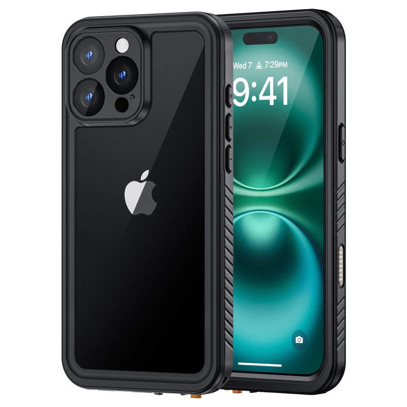 Lanhiem for iPhone 16 Pro Waterproof Case Dustproof Case Builtin Screen Protector Camera Protection 360 Full Body Heavy Duty Waterproof Phone Case 63 BlackClear - Image 2