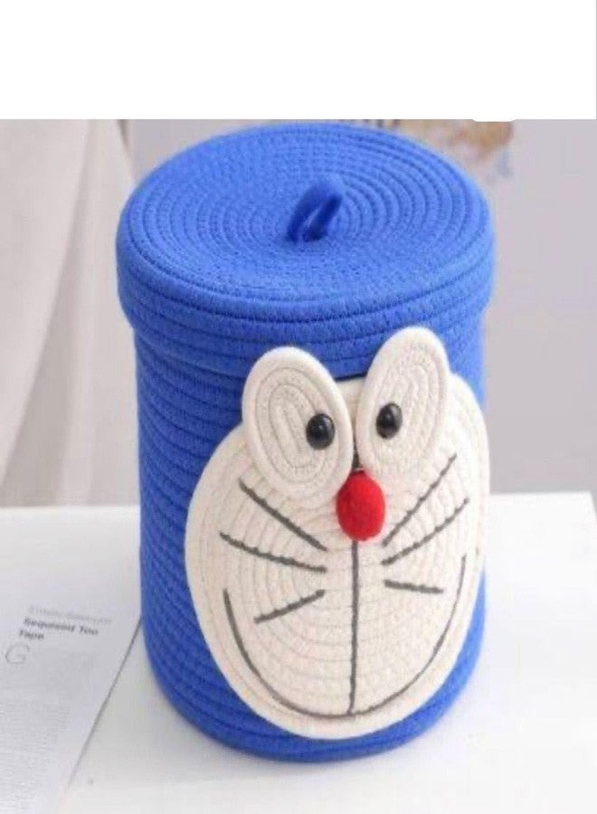 Rosslyn Kids Lid Basket with Beautiful Characters - Rope Storage Basket for Baby Diaper, Stuffed Animal Storage Bin Rope Basket for Kids Toy - Baby Laundry Baskets with lid - Doremon - Image 2