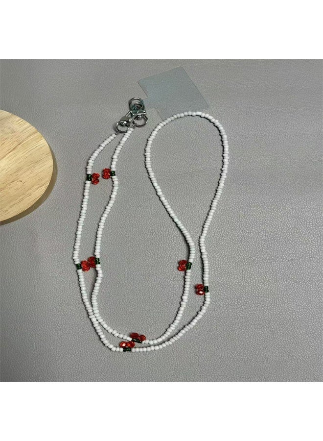 NIBEMINENT Beaded Phone Lanyard, Anti Lost Removable Wrist Strap, Weaved Bead Cherry Bracelet Pendant, Phone Keychain Lanyard,White - Image 1