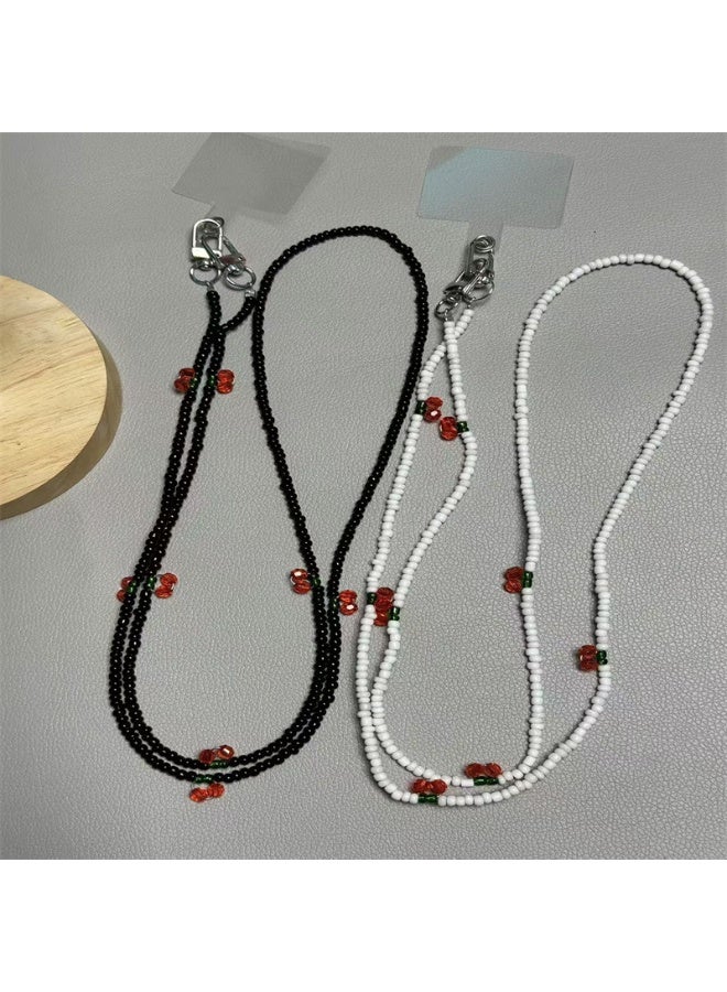 NIBEMINENT Beaded Phone Lanyard, Anti Lost Removable Wrist Strap, Weaved Bead Cherry Bracelet Pendant, Phone Keychain Lanyard,White - Image 2