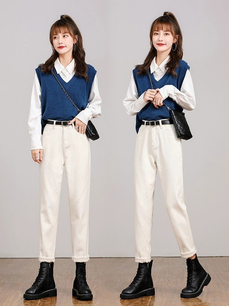 2025 Summer Thin Solid Color Off-White Harem Jeans Women'S High Waist Loose Elastic Slim Carrot Daddy Pants - Image 3