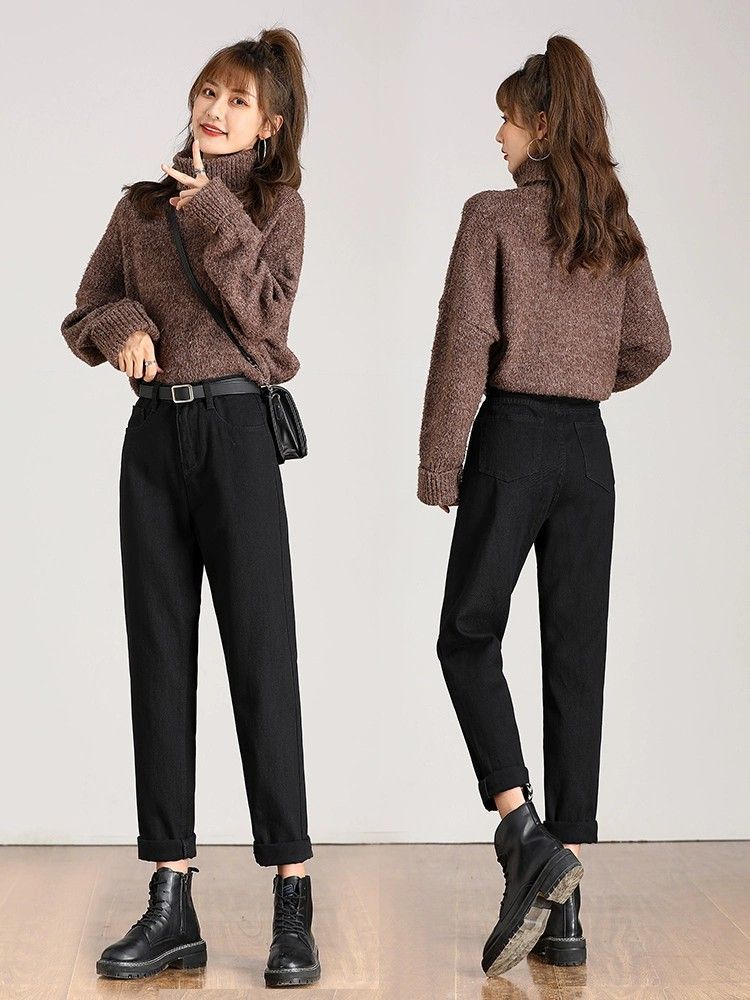 2025 Summer Thin Solid Color Off-White Harem Jeans Women'S High Waist Loose Elastic Slim Carrot Daddy Pants - Image 5