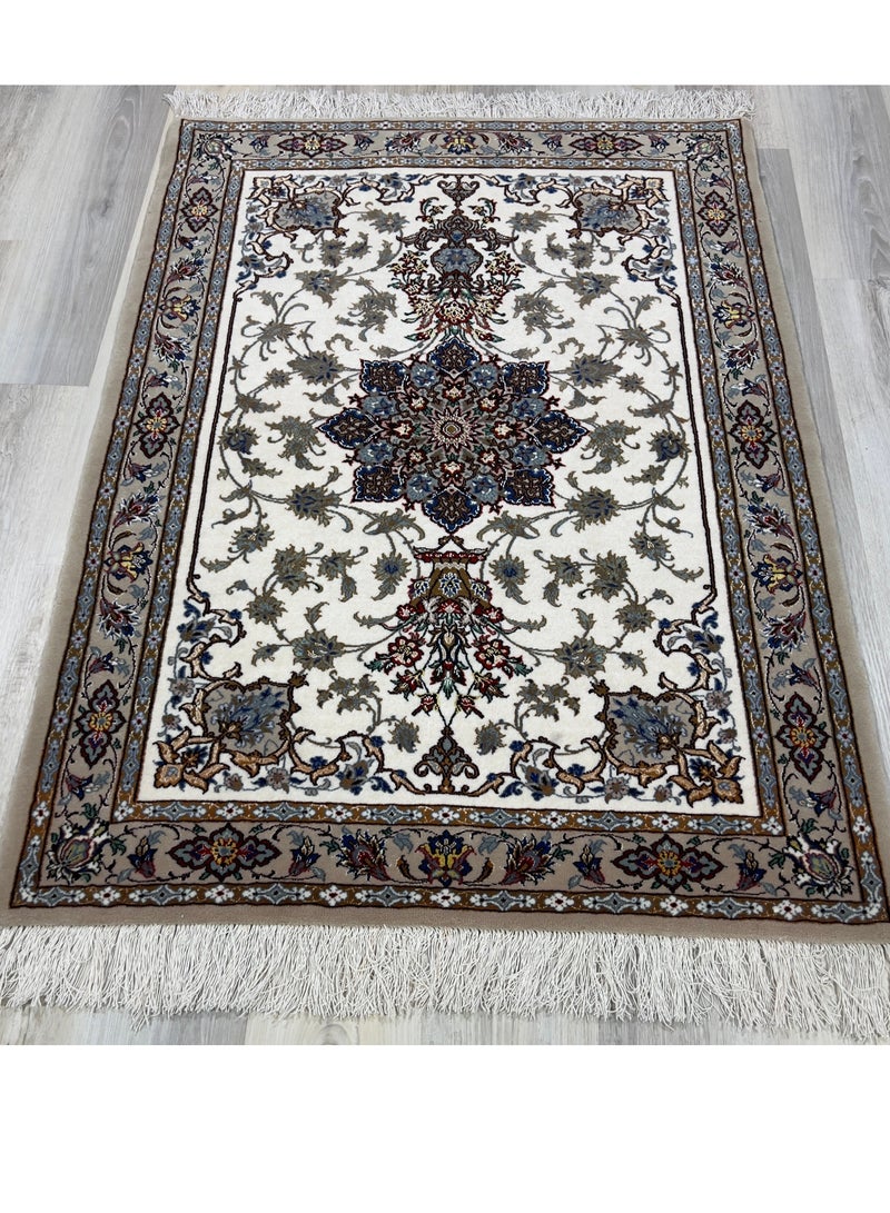 Elegance Redefined Asfahan 4 Handmade Wool and Silk Rug Size 100x142 cm Timeless Beauty, Rectangle - Image 2